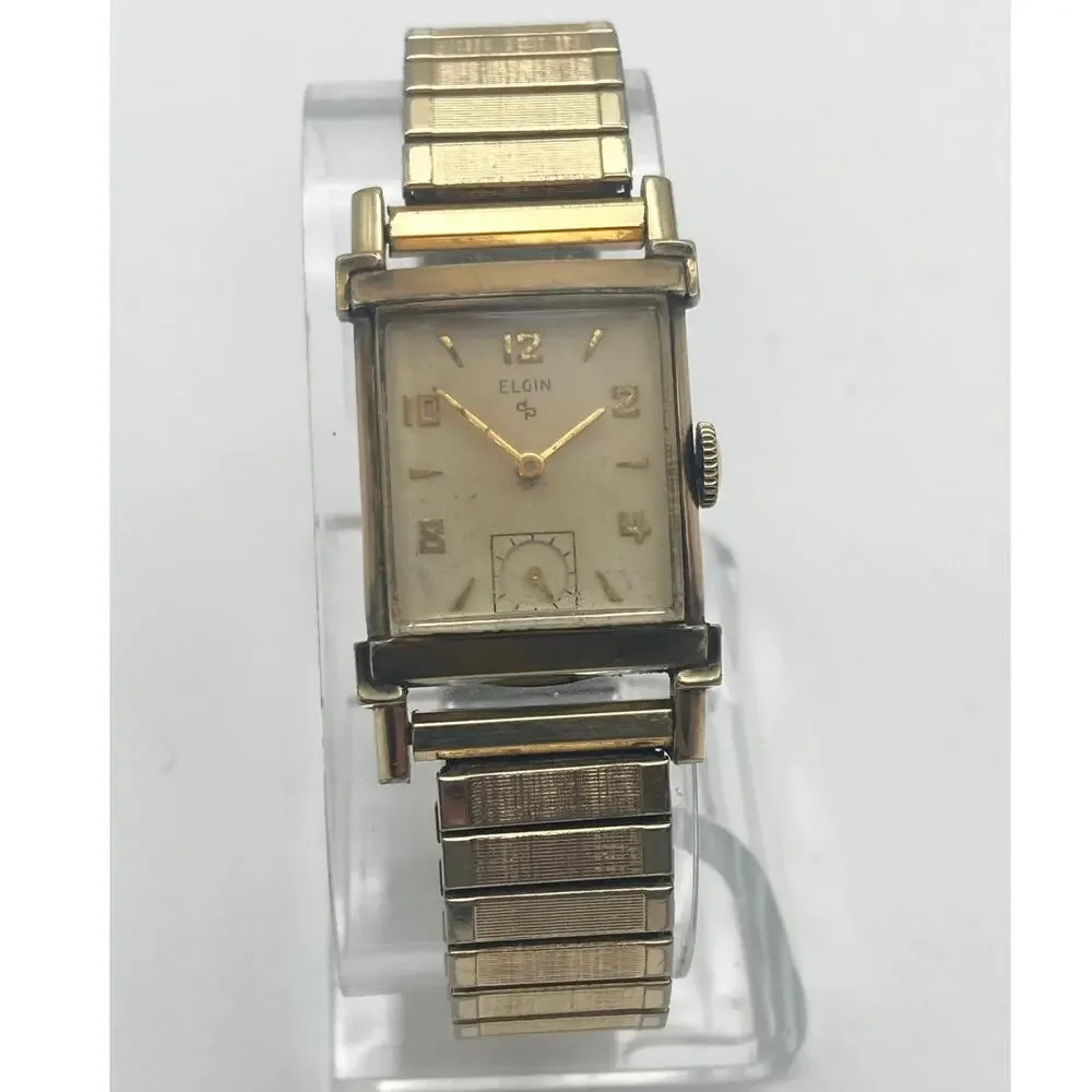 VTG 1950's Elgin Mechanical 10k RPG Bezel 17j Watch 22mm Expandable Works *Read*